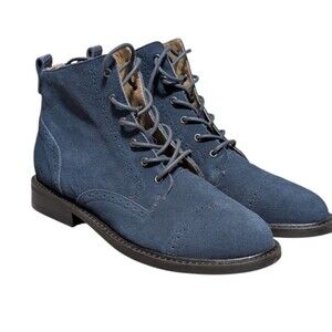 NYDJ Eileen Navy Blue Suede Lace-Up Ankle Boots size 9.5 combat casual everyday